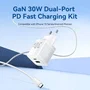 Vention Cargador de Pared GaN 30W con 1xUSB Tipo-C, 1xUSB y Cable USB Tipo-C TZ-FEQB0-EU-01